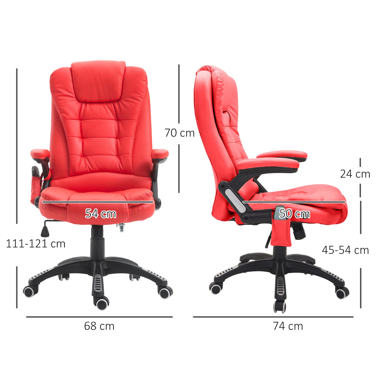 Heated Vibrating Massage Office Chair With Reclining Function, Red