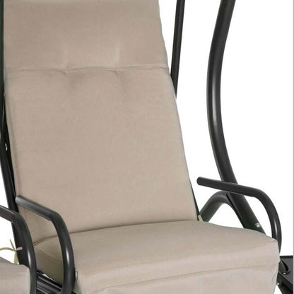 Outsunny 2-Seater Swing Chair Modern Relax Chair w/ 2 Separate Chairs, Cushions and Removable Shade Canopy, Beige