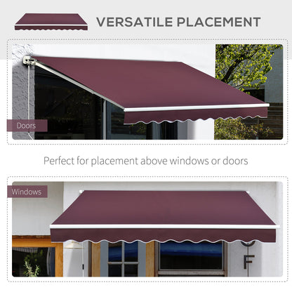 Outsunny 3x4m Garden Patio Retractable Manual Awning Window Door Sun Shade Canopy with Fittings and Crank Handle Wine Red