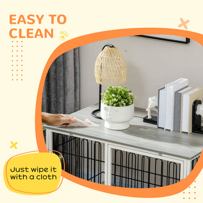 Dog Crate Furniture Side Table | Washable Cushion | Lockable Door | Steel Wire Ventilation | Small & Medium Dogs up to 20kg | 90 x 58 x 62.5cm | Graphite