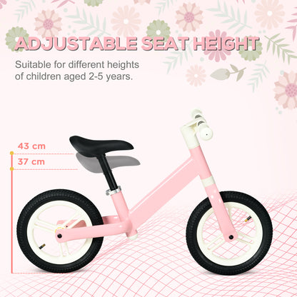 AIYAPLAY 12" Kids Balance Bike, No Pedal Training Bike for Children with Adjustable Seat, 360° Rotation Handlebars - Pink