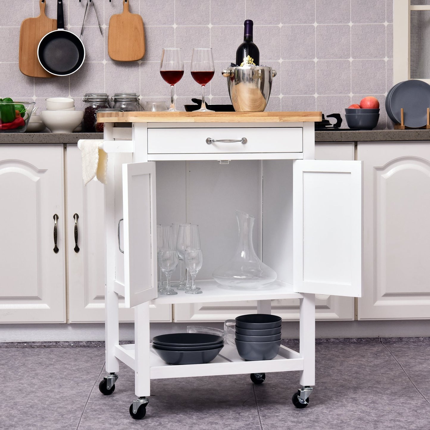 Kitchen Island Trolley Cart With Drawer-White/Oak Colour