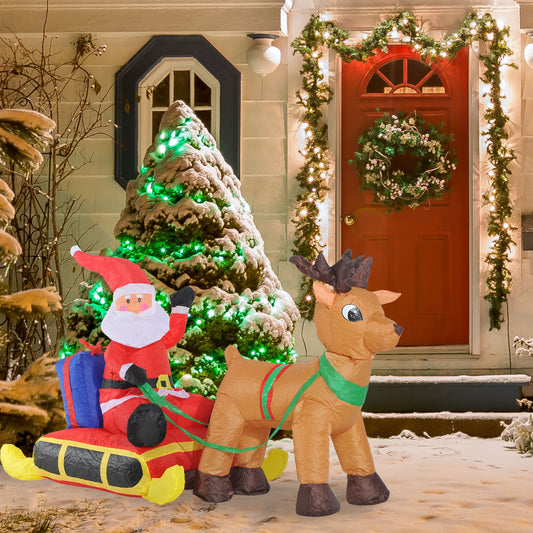 Inflatable Air Blown Santa And Reindeer Polyester, 122H cm-Multicolour