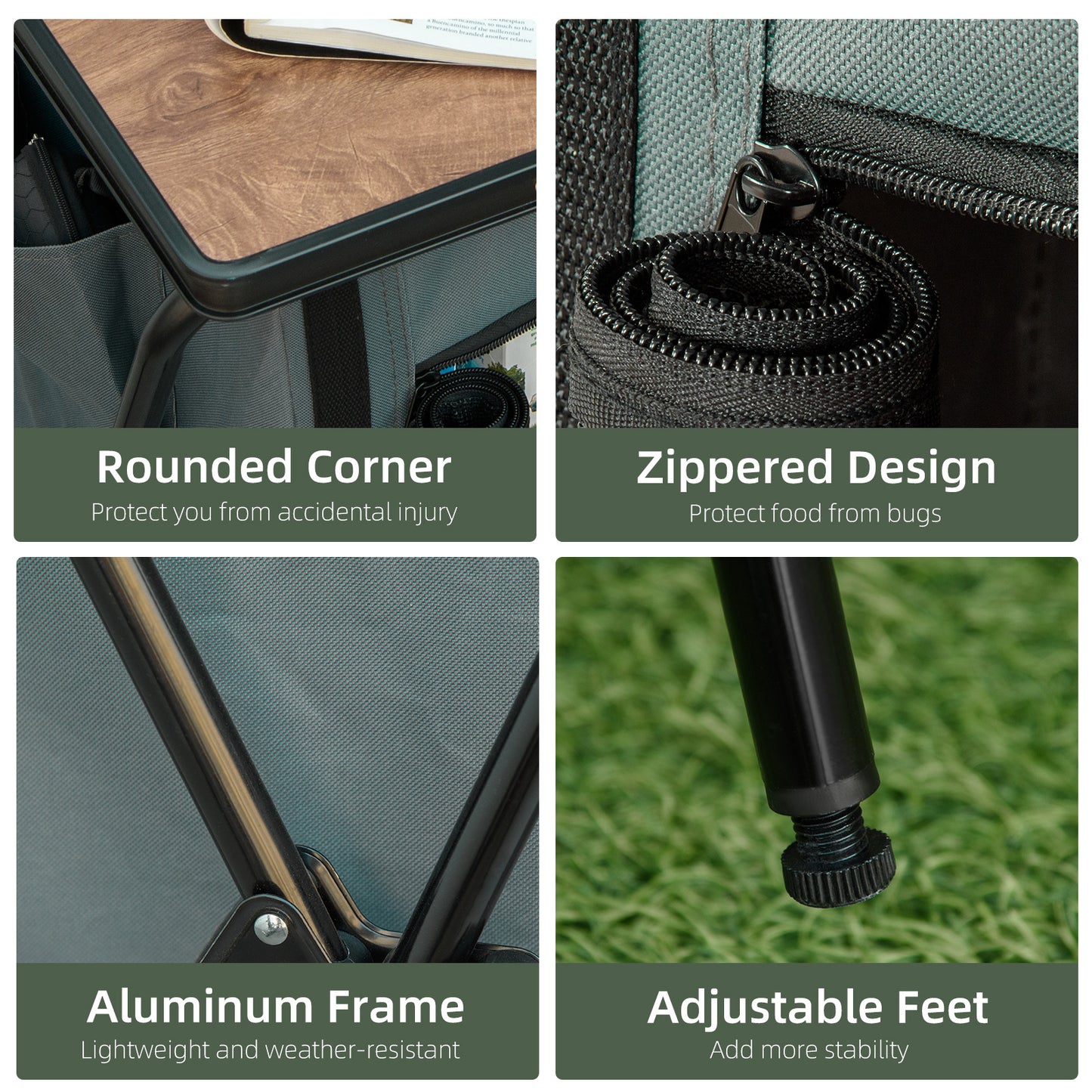 Outsunny Camping Cupboard, Aluminium Foldable Kitchen Station Cook Table w/ Storage Shelves and Carrying Bag for BBQ Party Picnic Backyard