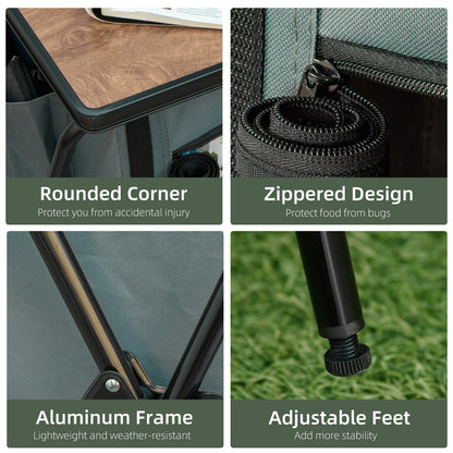 Outsunny Camping Cupboard, Aluminium Foldable Kitchen Station Cook Table w/ Storage Shelves and Carrying Bag for BBQ Party Picnic Backyard