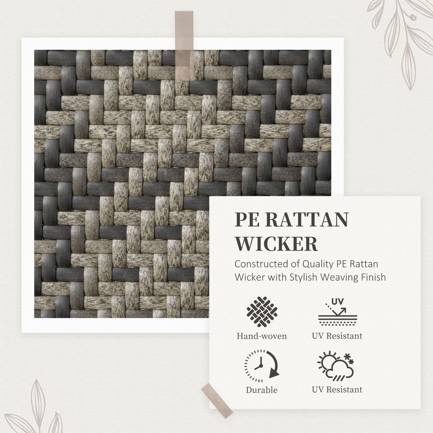 Outsunny 5 Piece Rattan Dining Sets Garden Dining Set w/ PE Rattan Folding Armchair, Round Glass Top Dining Table with Umbrella Hole, Mixed Grey