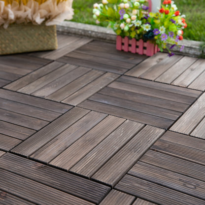 Outsunny 27 Piece Solid Wood Interlocking Decking Tiles For Patio, Balcony, Roof Terrace, Hot Tub, Black, (30 x 30 cm Per Piece)
