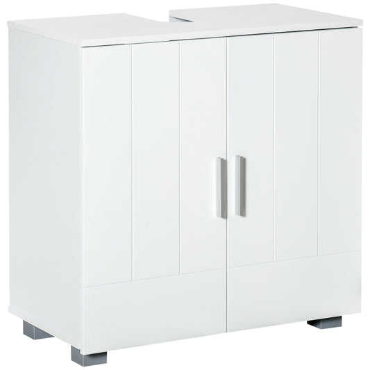 Kleankin Pedestal Under Sink Cabinet, Modern Bathroom Vanity Unit, Storage Cupboard with Double Doors, Adjustable Shelf, White
