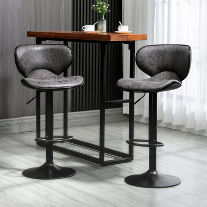 Bar Stool Set of 2 Microfibre Cloth Adjustable Height Armless Chairs with Swivel Seat, Dark Grey