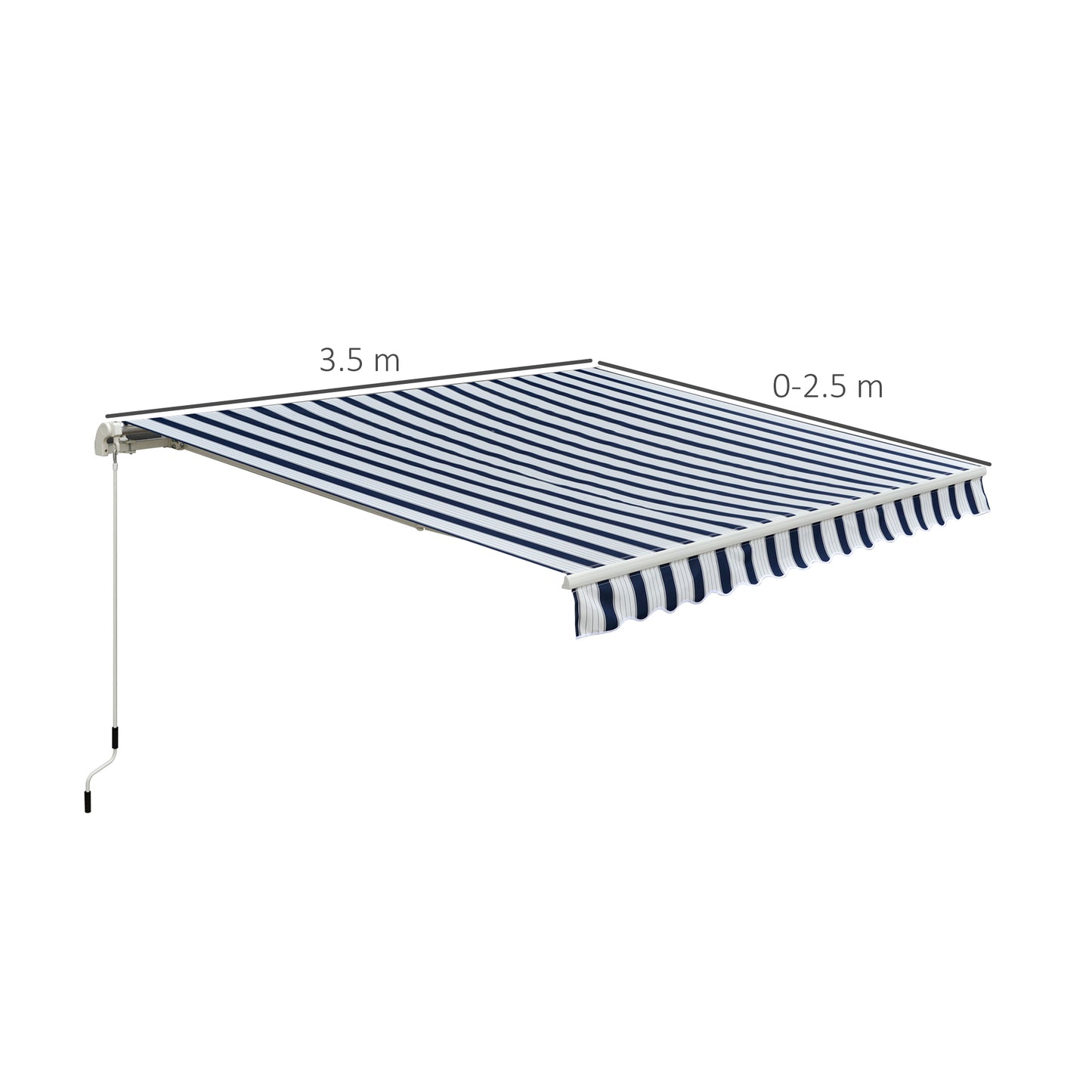 Garden Patio Manual Awning Canopy Sun Shade Shelter Retractable Retractable Awning, 3.5x2.5 m-Blue/White