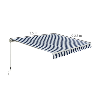 Garden Patio Manual Awning Canopy Sun Shade Shelter Retractable Retractable Awning, 3.5x2.5 m-Blue/White