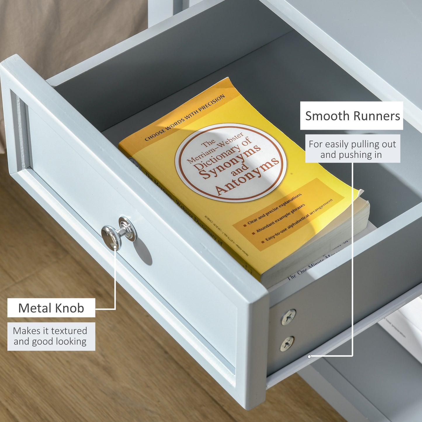 Bedside End Table Nightstand w/ Drawer Open Shelf Table Top Metal Handle Classic Home Stylish Furniture Grey