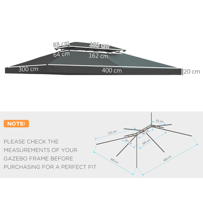Outsunny 3x4m Gazebo Replacement Roof Canopy 2 Tier Top UV Cover Garden Patio Outdoor Sun Awning Shelters Deep Grey (TOP ONLY)