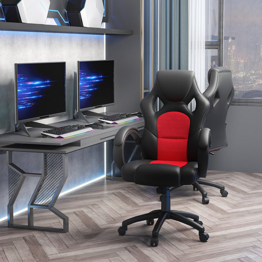 Vinsetto Computer Chair Faux Leather High Back Home Office Chair, Swivel Chair w/ Wheels Armrests, Black & Red