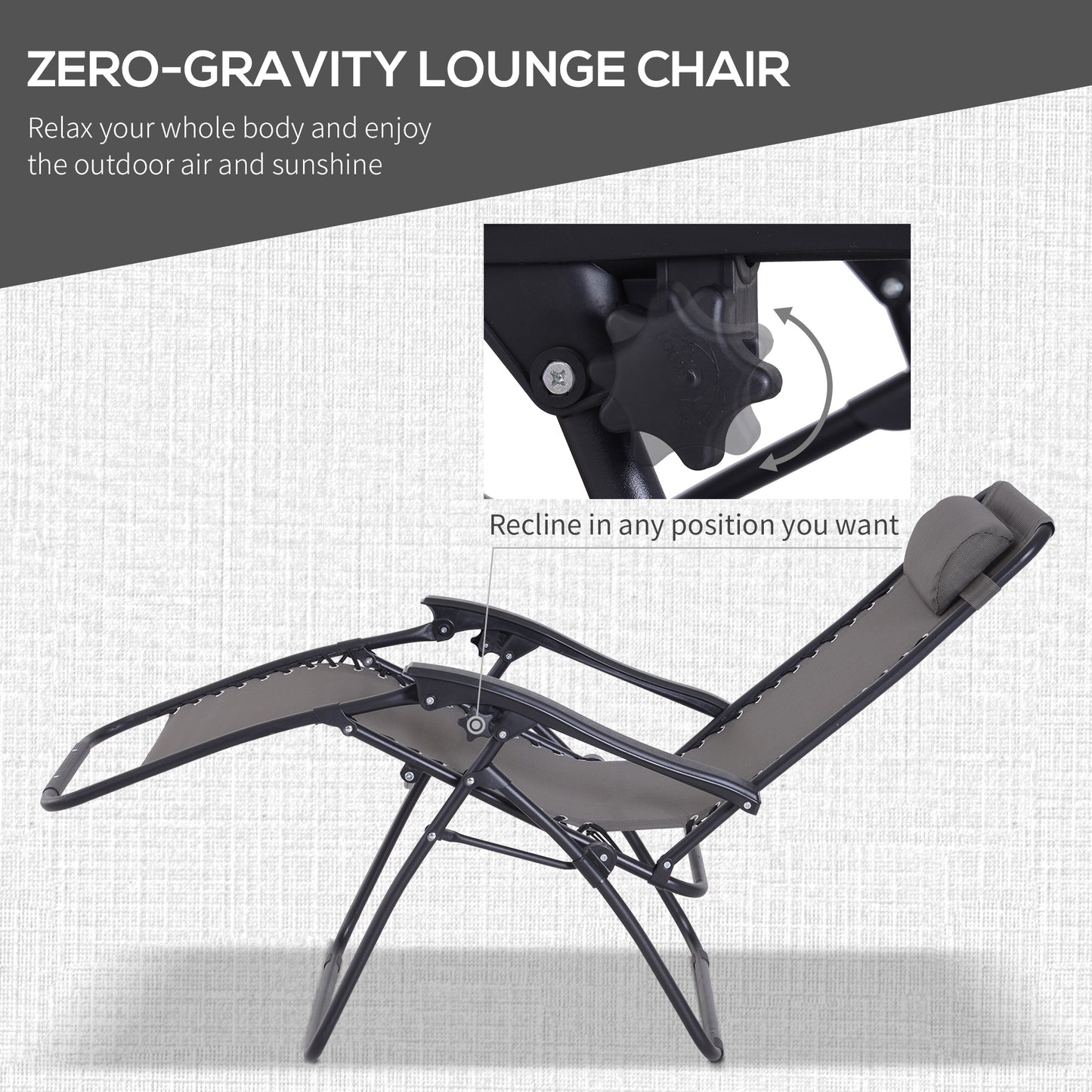 Outsunny 3 Piece Folding Zero Gravity Chairs Sun Lounger Table Set w/ Cup Holders Reclining Garden Yard Pool, Dark Grey