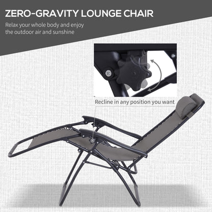 Outsunny 3 Piece Folding Zero Gravity Chairs Sun Lounger Table Set w/ Cup Holders Reclining Garden Yard Pool, Dark Grey
