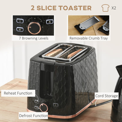 Fast Boil Kettle & 2 Slice Toaster Set, Kettle and Toaster Set with Auto Shut Off, Browning Controls, Black 1.7L 3000W
