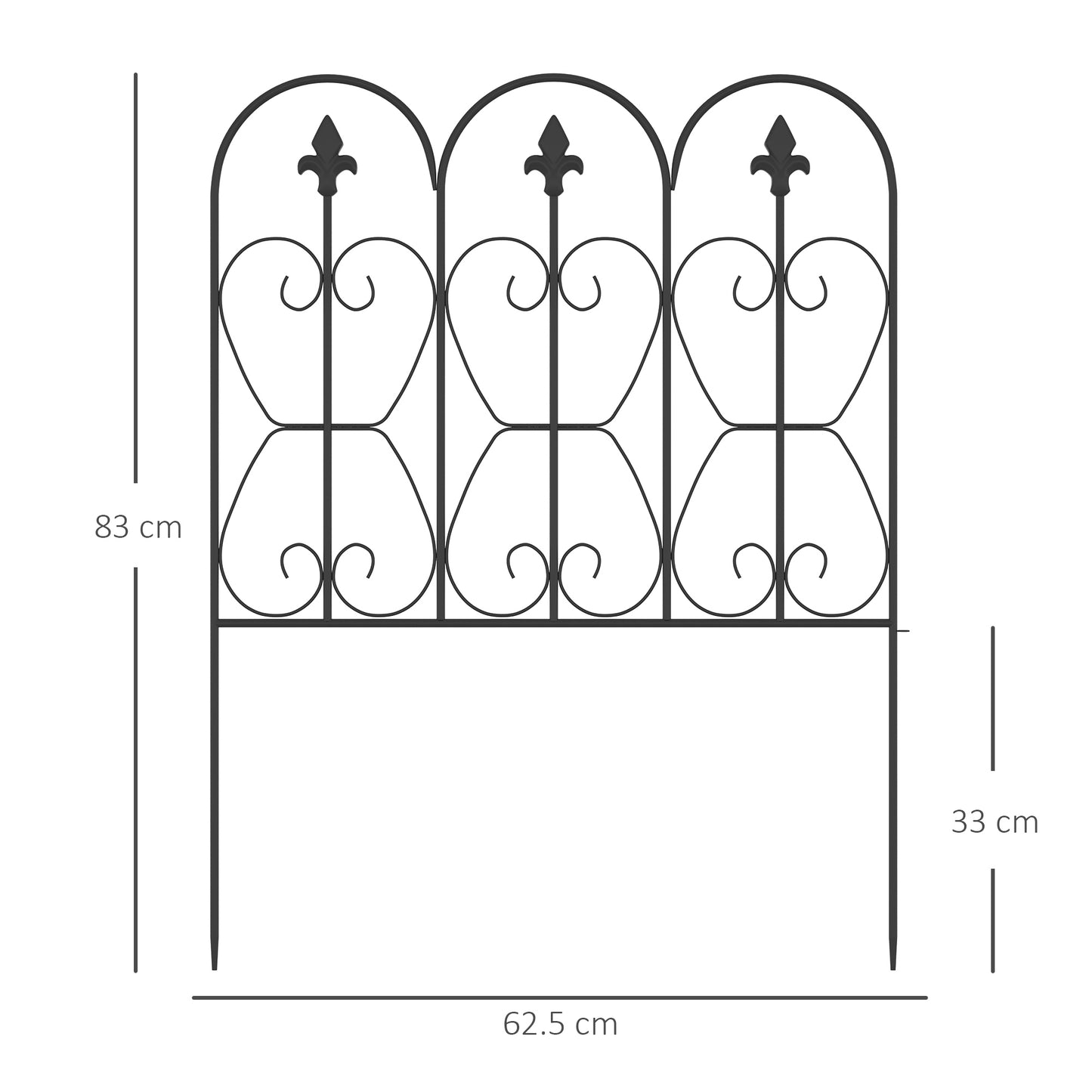 Outsunny Decorative Garden Fencing, 5PCs Outdoor Picket Fence Panels, Rustproof Metal Wire Landscape Flower Bed Border Edging Animal Barrier, Black
