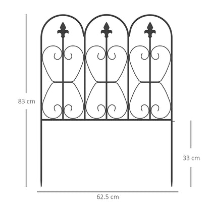 Outsunny Decorative Garden Fencing, 5PCs Outdoor Picket Fence Panels, Rustproof Metal Wire Landscape Flower Bed Border Edging Animal Barrier, Black