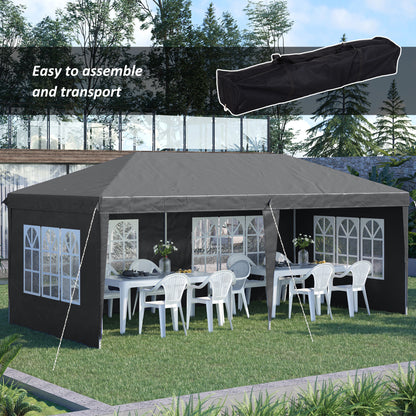 Outsunny 3 x 6m Pop Up Gazebo, Height Adjustable Marquee Party Tent with Sidewalls and Storage Bag, Grey