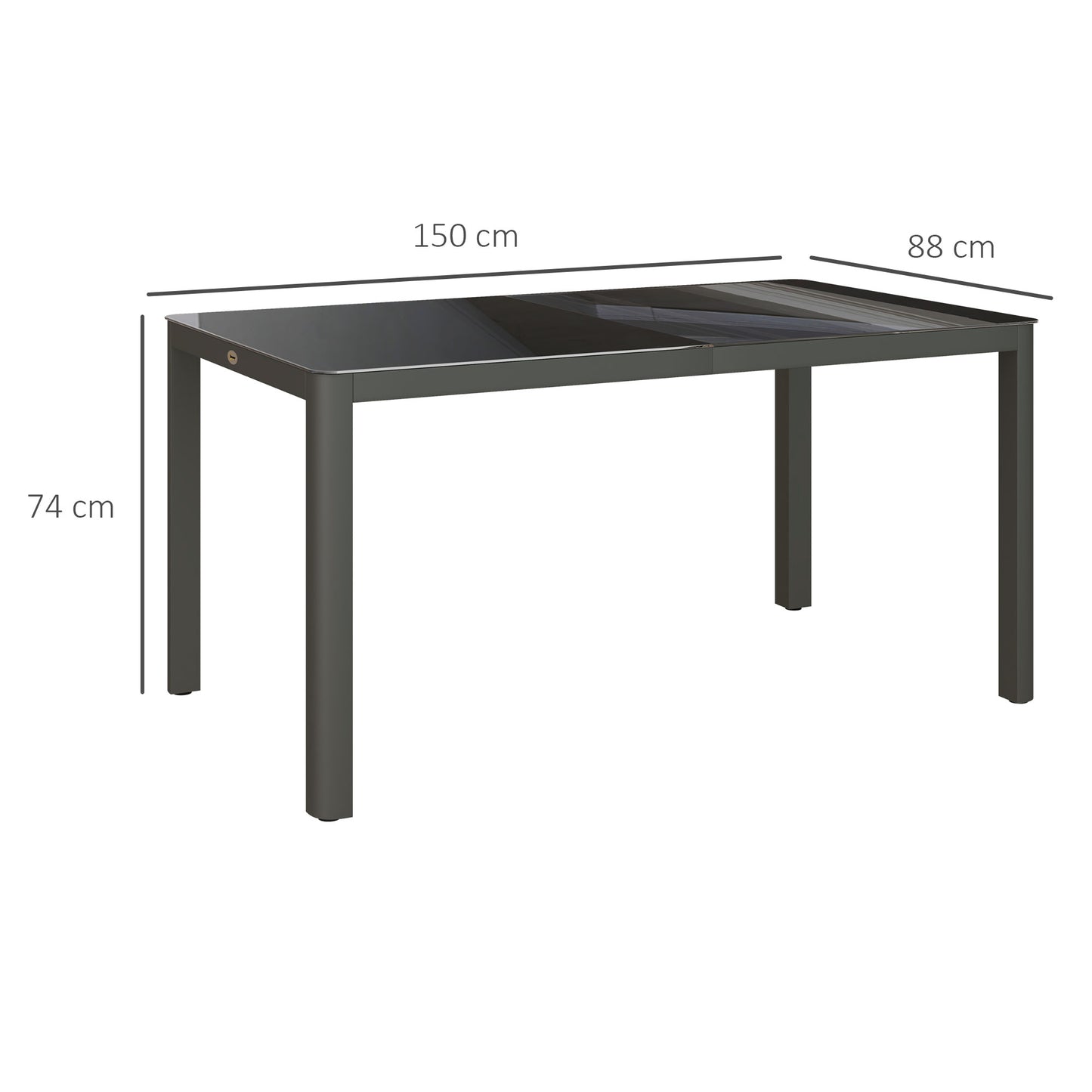 Outsunny Garden Dining Table, Outdoor Dining Table for 6 with Tempered Glass Top and Aluminium Frame for Patio, Grey