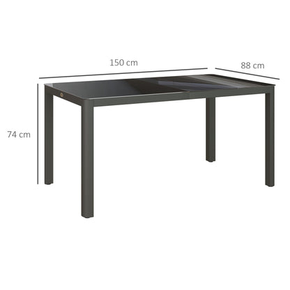 Outsunny Garden Dining Table, Outdoor Dining Table for 6 with Tempered Glass Top and Aluminium Frame for Patio, Grey