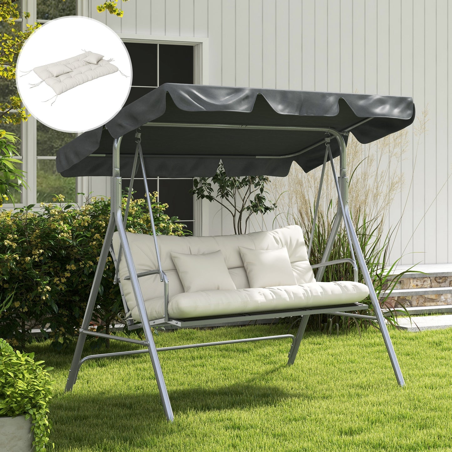 Outsunny 4-Piece Back and Seat Cushion Replacement with 2 Pillows, Patio Chair Cushions Set with Ties, White