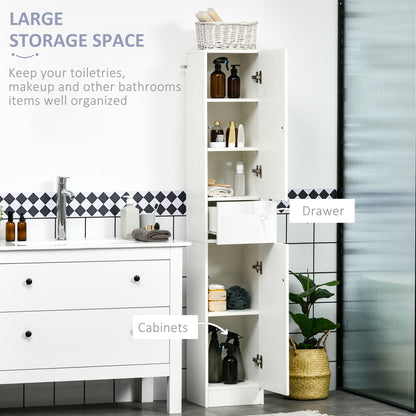 Kleankin Tall Bathroom Cabinet with Adjustable Shelves, High Gloss Storage Cupboard, Freestanding Tallboy with Storage Drawer, White