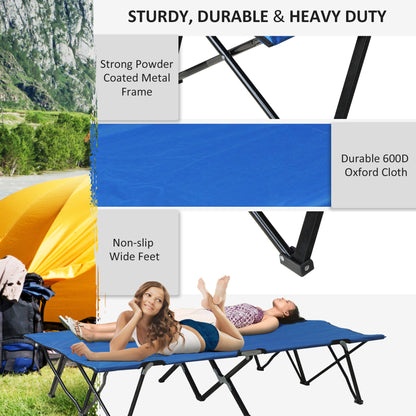 Outsunny Double Camping Cot Foldable Sunbed Outdoor Patio Sleeping Bed Super Light w/ Carr Bag (Blue)
