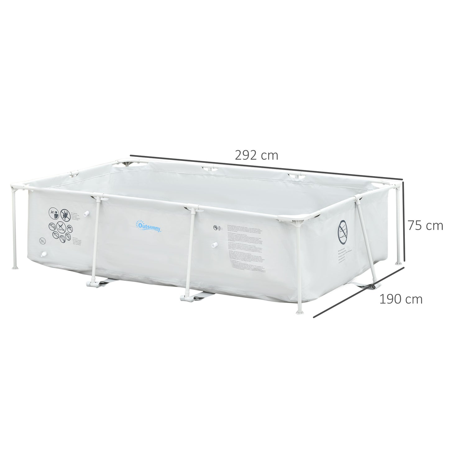 Outsunny Steel Frame Pool with Filter Pump and Filter Cartridge Rust Resistant Above Ground Pool with Reinforced Sidewalls, 292 x 190 x 75cm, Grey