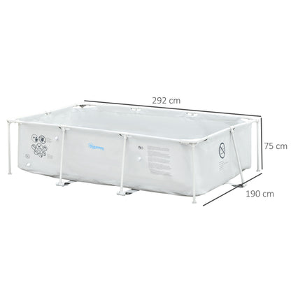 Outsunny Steel Frame Pool with Filter Pump and Filter Cartridge Rust Resistant Above Ground Pool with Reinforced Sidewalls, 292 x 190 x 75cm, Grey