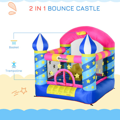 Outsunny Kids Bounce Castle House Inflatable Trampoline Basket with Inflator for Age 3-12 Castle Stars Design 2.25 x 2.2 x 2.15m