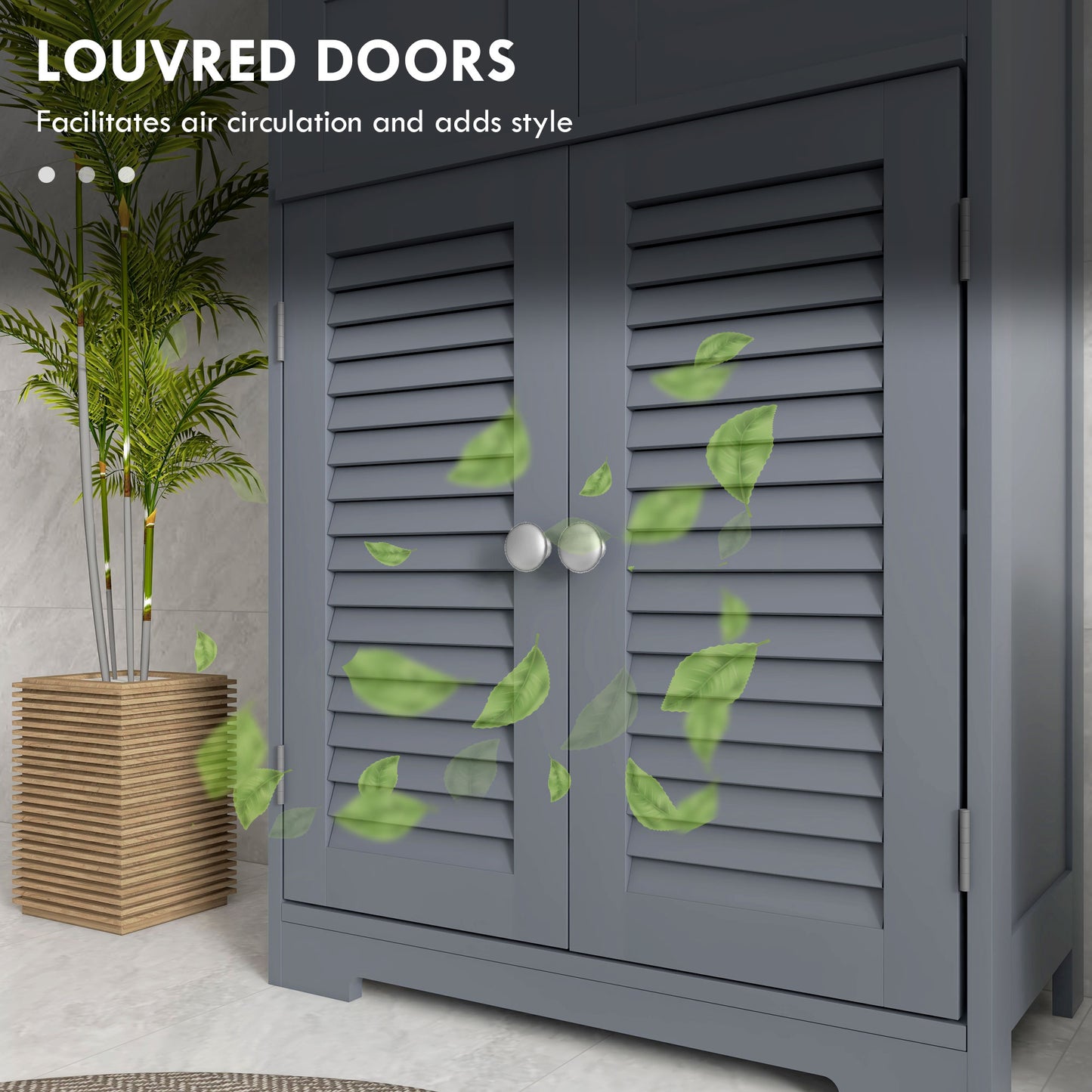 Kleankin Bathroom Cabinet with Drawers, Bathroom Storage Cabinet with Louvred Doors, Open Compartment and Adjustable Shelf for Washroom, Grey