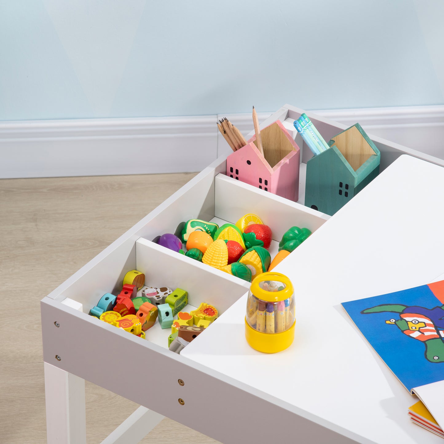 ZONEKIZ Kids Table and Chair Set, with Storage Space - Grey