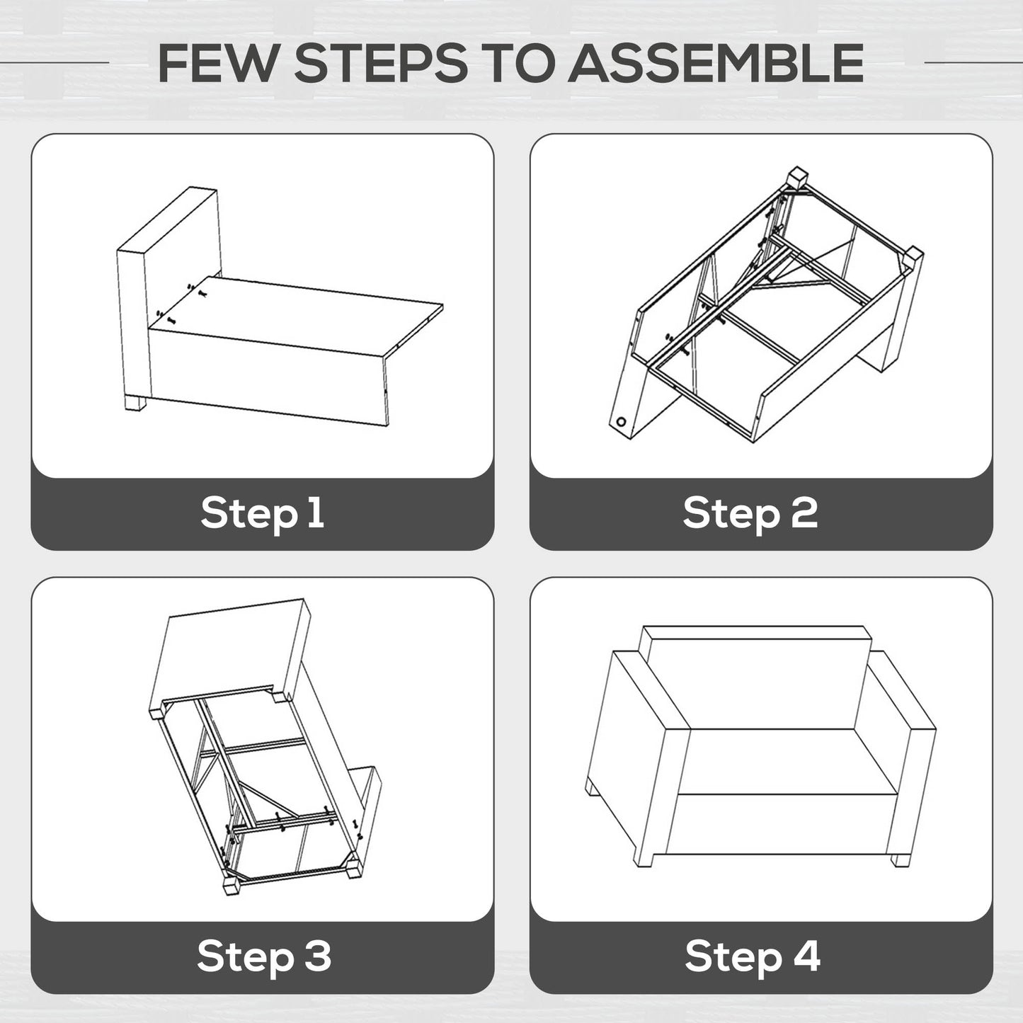 Outsunny 2 Seater Rattan Sofa Chair All-Weather Wicker Weave Chair Outdoor Garden Patio Furniture - Grey