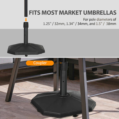 Outsunny 18kg Patio Parasol Base, Concrete Umbrella Base, 45.5cm Outdoor Umbrella Stand Holder for Parasol Poles 34mm, 38mm and 48mm, Black