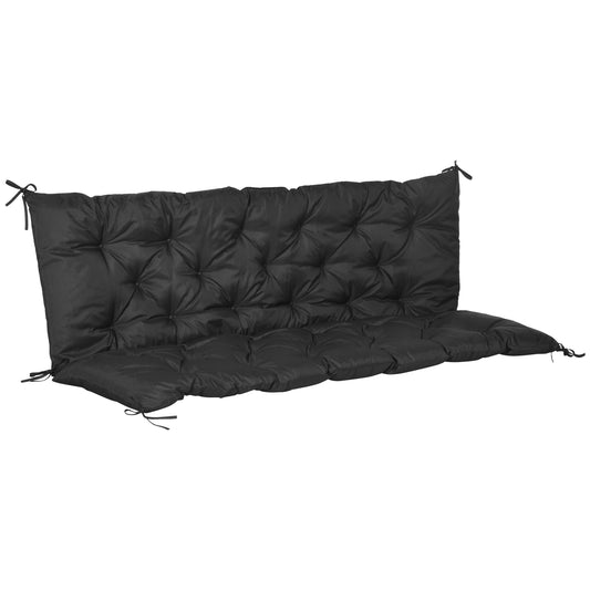 Outsunny 3 Seater Bench Garden Chair Cushion With Back and Ties for Indoor and Outdoor Use, 98 x 150 cm, Black