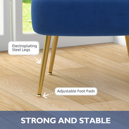 Set of 2 Accent Chairs, Upholstered Living Room Chairs with Gold Tone Steel Legs, Wingback Armless Chairs, Dark Blue