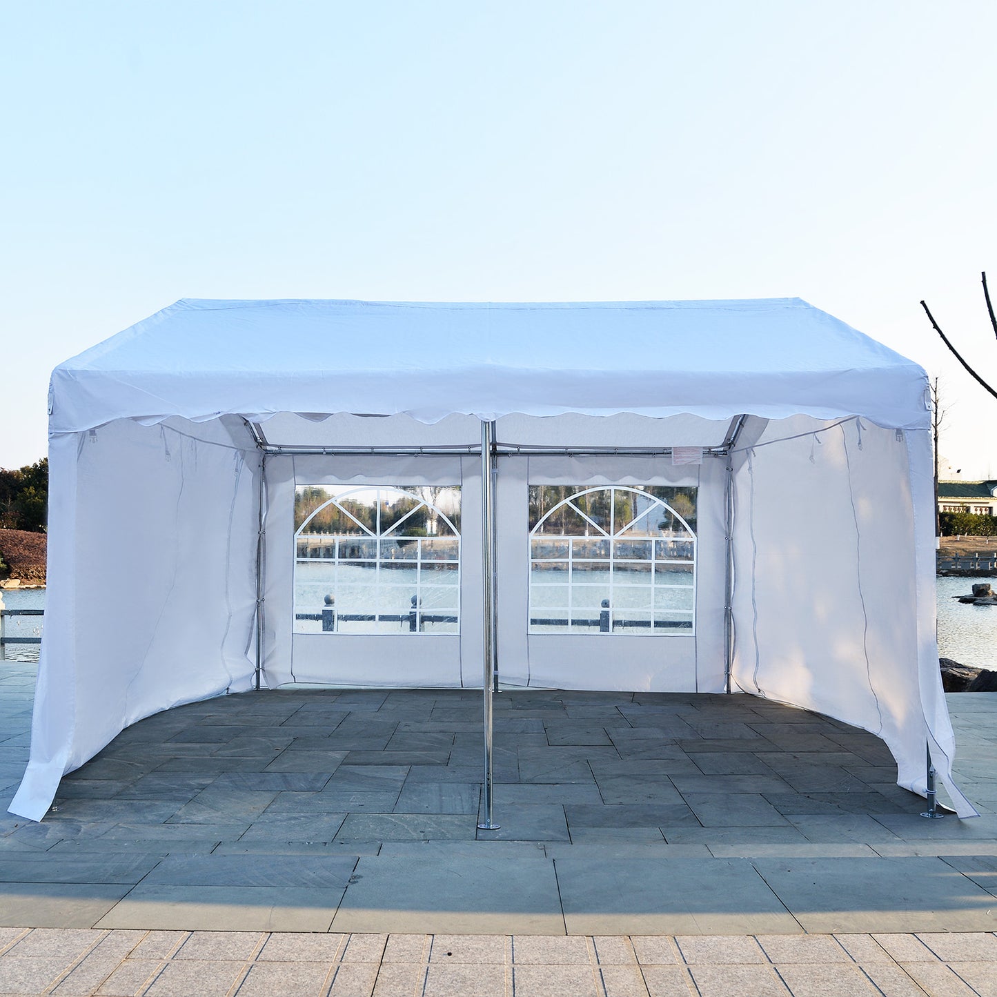 Outsunny 4m x 4 m Party Tents Portable Carport Shelter with Removable Sidewalls & Double Doors, Heavy Duty Party Tent Car Canopy