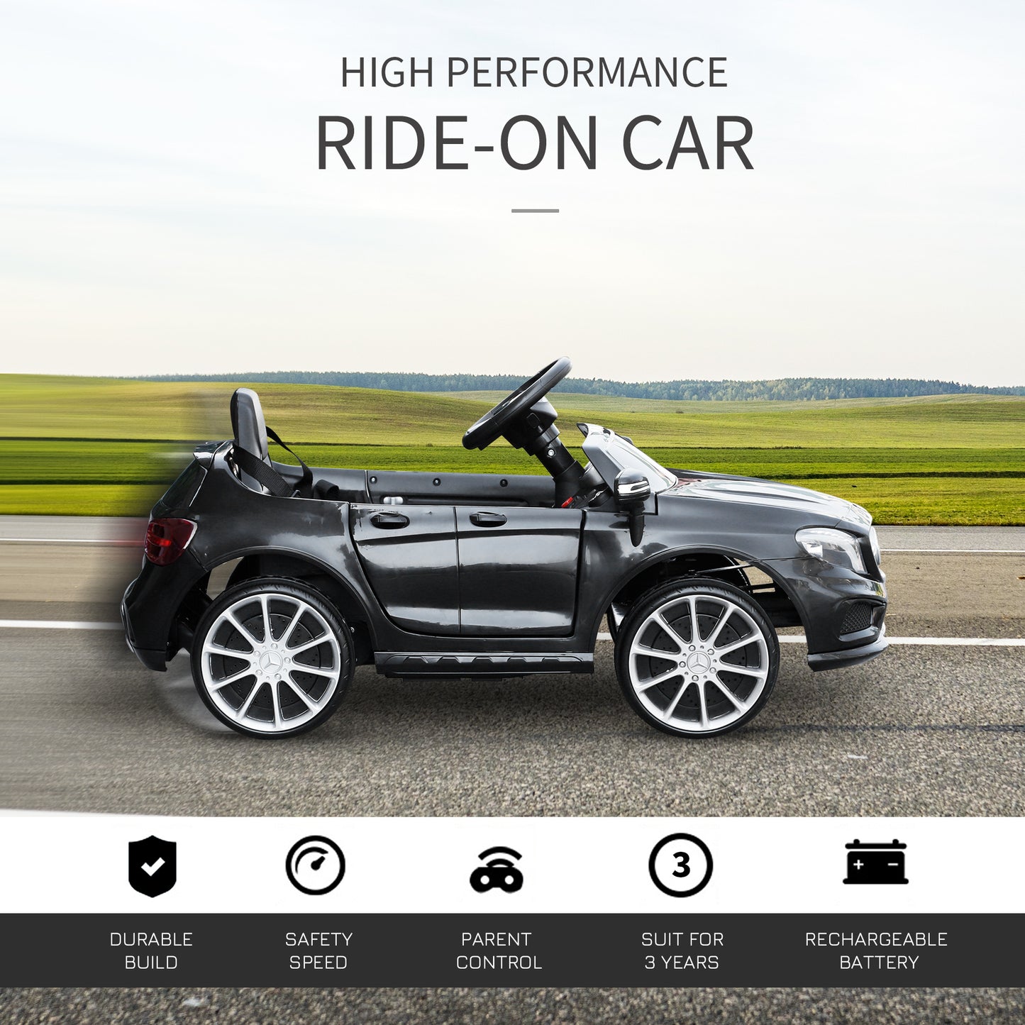 Children Ride On Car Mercedes Benz GLA Licensed 6V Battery Rechargeable Headlight Music Remote Control  High/Low Speed Toy Black