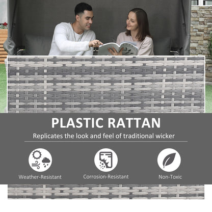 Outsunny 3 Pieces Outdoor PE Rattan Patio Furniture Set Daybed 2-Seater Sofa Footstool Tempered Glass Coffee Table Conversation Set, Olefin Cushion