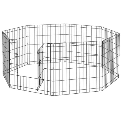 Pet Playpen | 8 Heavy-Duty Steel Panels | Double-Bolt Door | Configurable Shapes | Ground Pegs Included | Indoor & Outdoor | Small Dogs, Rabbits & Small Pets | 61 x 61cm Panels | Black
