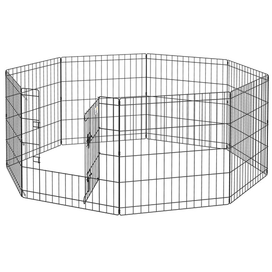 Pet Playpen | 8 Heavy-Duty Steel Panels | Double-Bolt Door | Configurable Shapes | Ground Pegs Included | Indoor & Outdoor | Small Dogs, Rabbits & Small Pets | 61 x 61cm Panels | Black