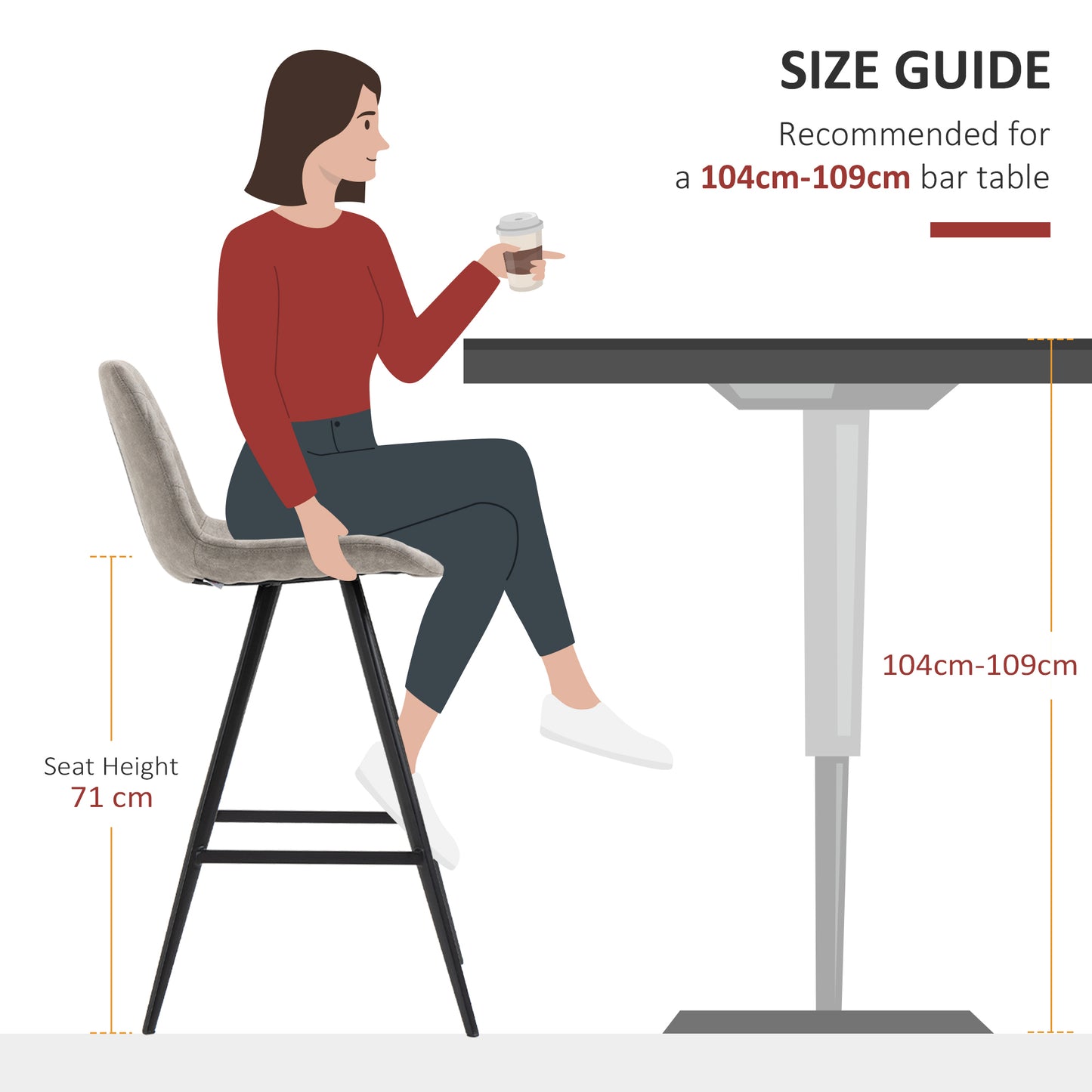 Set Of 2 Bar Stools Vintage Microfiber Cloth Tub Seats Padded Comfortable Steel Frame Footrest Quilted Home Bar Cafe Kitchen Chair Stylish Grey