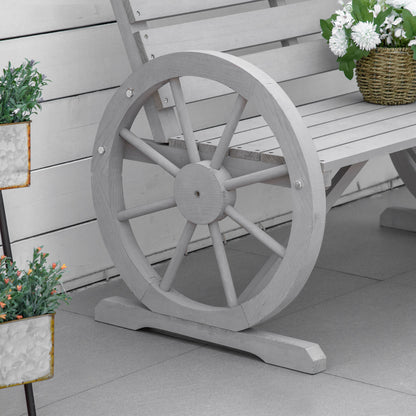 Outsunny 2 Seater Garden Bench Outdoor Garden Armrest Chair with Wooden Cart Wagon Wheel Rustic High Back Grey