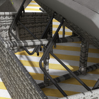 Outsunny 2 Seater Rattan Day Bed With Fire Retardant Cushions Grey