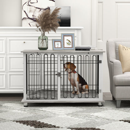 Large Dog Crate Furniture Side Table | Washable Cushion | Lockable Door | Steel Wire Ventilation | Large Dogs up to 35kg | 105 x 68 x 75cm | Graphite