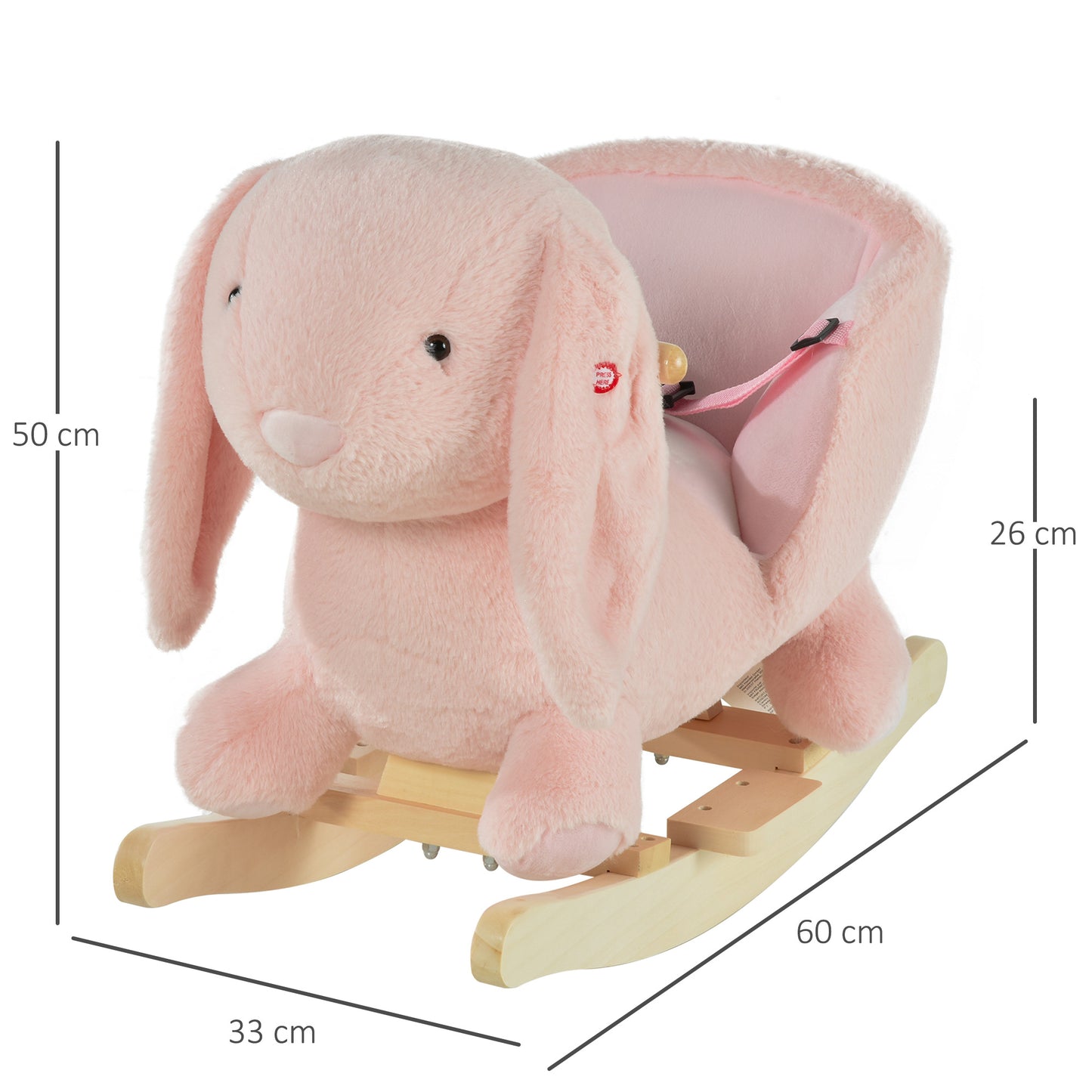 Toddlers Rabbit Plush Rocking Ride On With Sound Pink