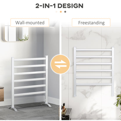 Electric Towel Warmer, 6 Bar Aluminium Heated Towel Rail, Wall Mounted & Free Standing Towel Drying Rack for Bathroom, Plug-in, Silver