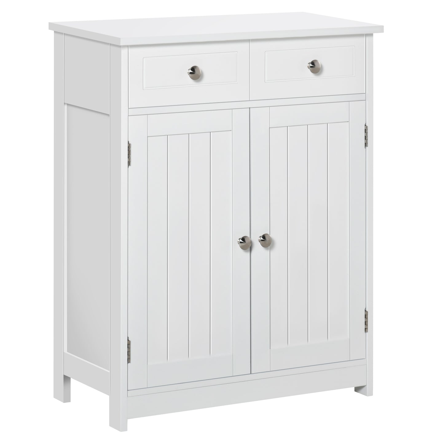 Kleankin Bathroom Storage Cabinet Free-Standing Bathroom Cabinet Unit w/ 2 Drawers Cupboard Adjustable Shelf Handles Traditional Style 75x60cm White